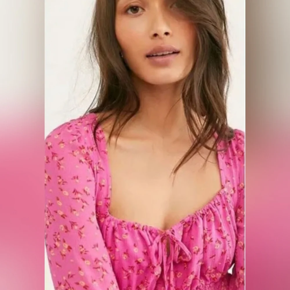 Free People Lolita Smocked Pink Floral Blouse